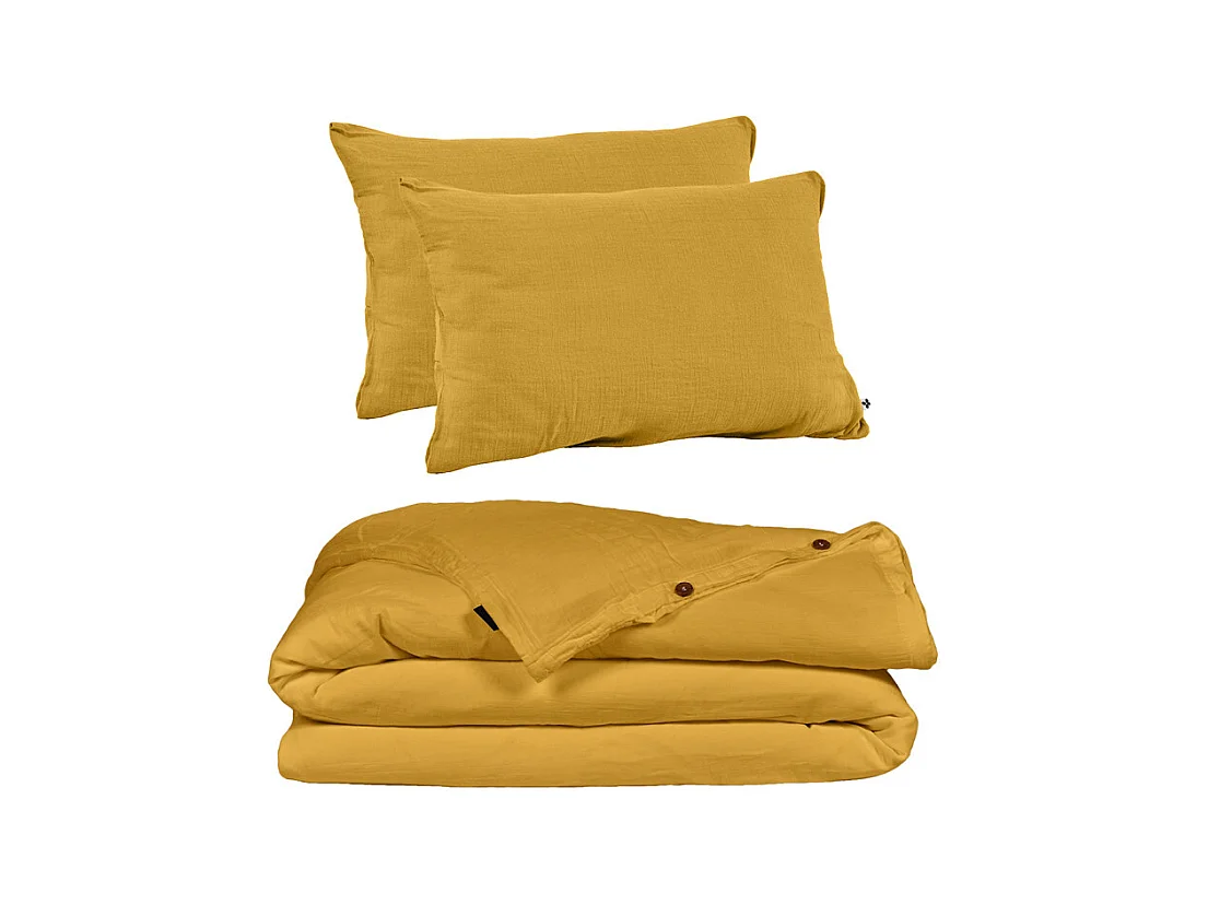 Parure de lit 220 x 240 cm en double gaze de coton jaune - PEPA 1