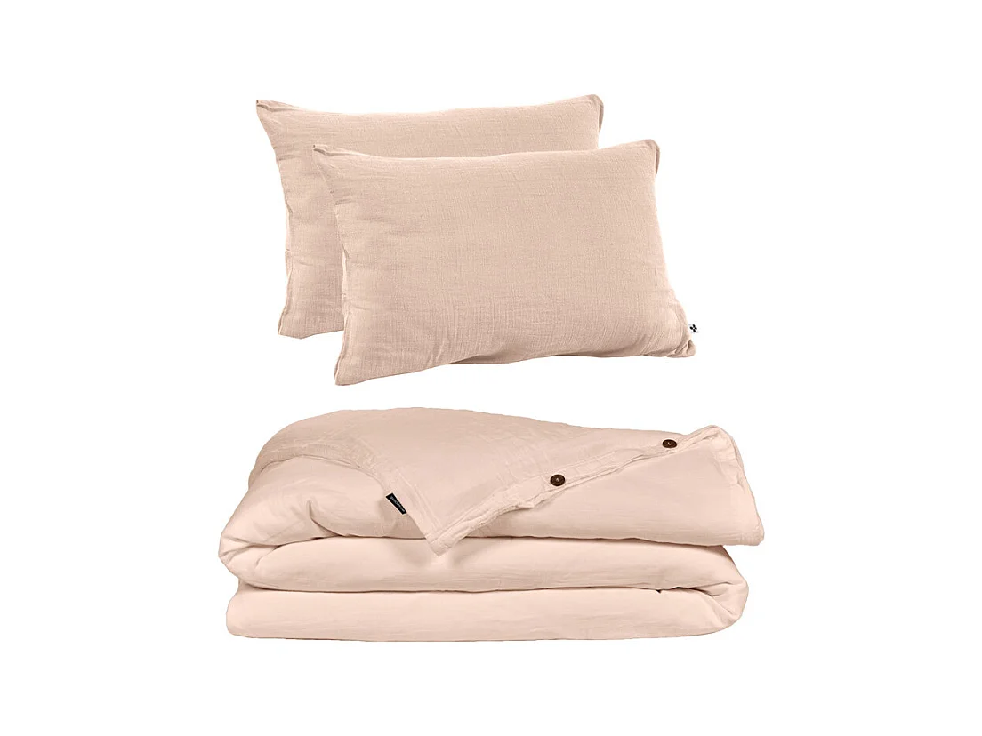 Parure de lit 240 x 260 cm en double gaze de coton rose - PEPA 2