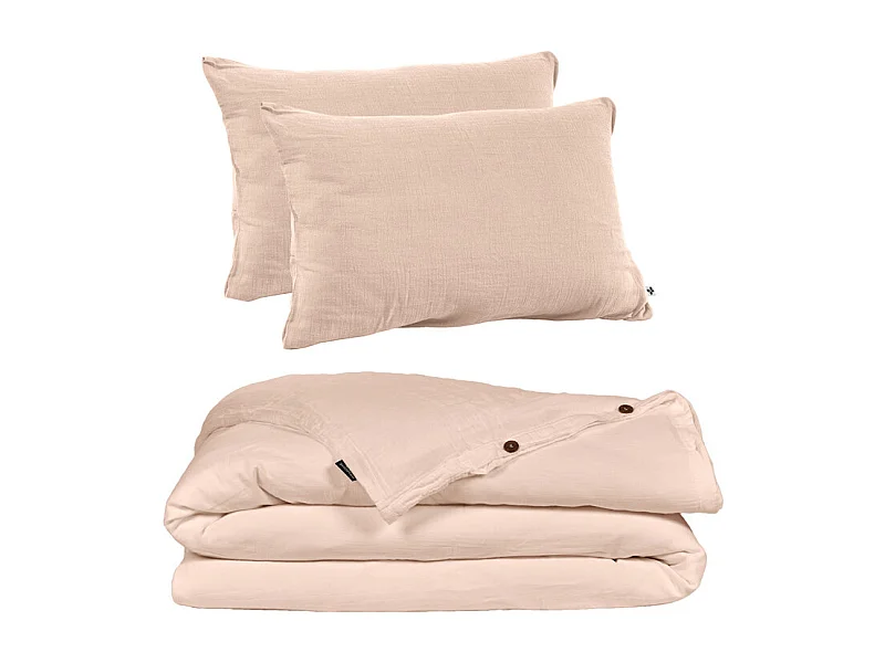 Parure de lit 240 x 260 cm en double gaze de coton rose - PEPA 2