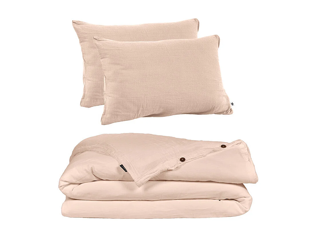 Parure de lit 220 x 240 cm en double gaze de coton rose - PEPA 1