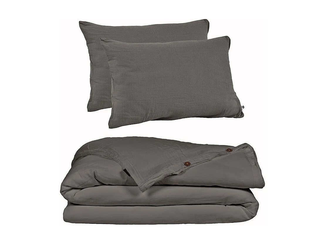 Parure de lit 220 x 240 cm en double gaze de coton gris - PEPA 1