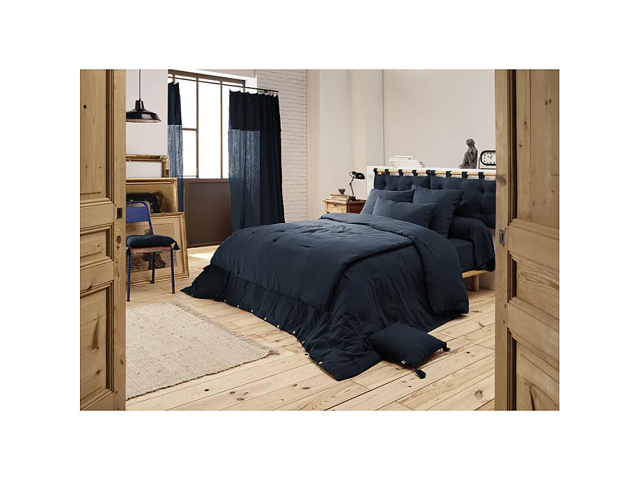 Parure de lit 240 x 260 cm en double gaze de coton bleu nuit - PEPA 2