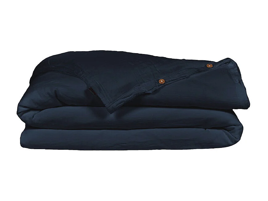 Parure de lit 240 x 260 cm en double gaze de coton bleu nuit - PEPA 2