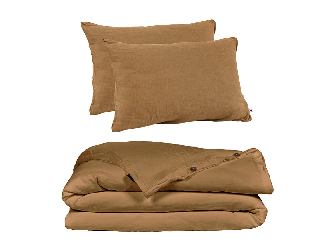 Parure de lit 240 x 260 cm en double gaze de coton camel - PEPA 2