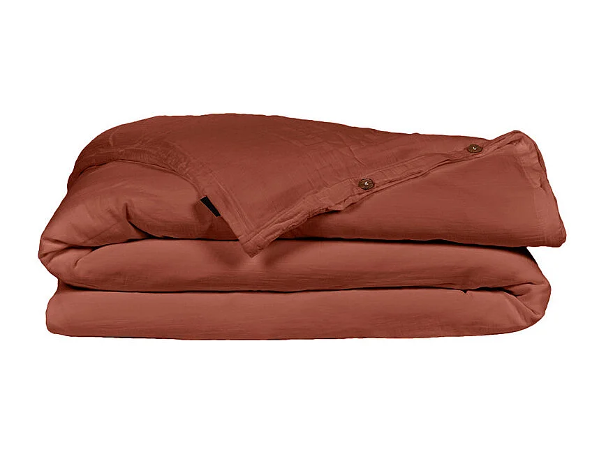 Parure de lit 220 x 240 cm en double gaze de coton terracotta - PEPA 1