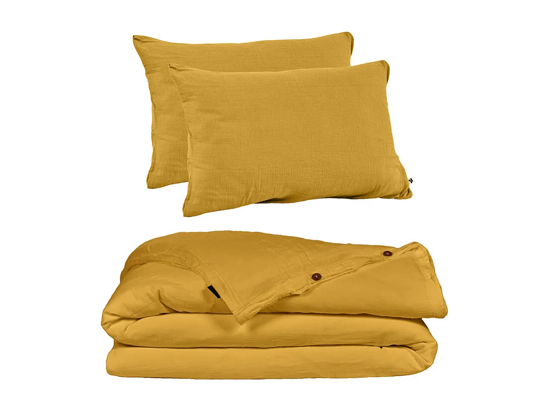 Parure de lit 240 x 260 cm en double gaze de coton jaune - PEPA 2