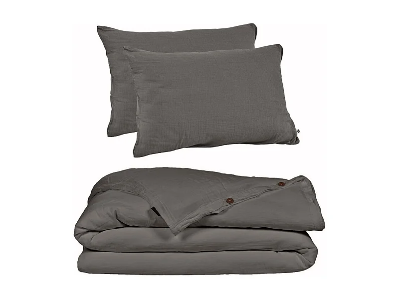 Parure de lit 240 x 260 cm en double gaze de coton gris - PEPA 2