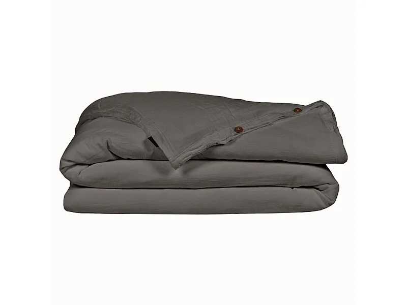 Parure de lit 240 x 260 cm en double gaze de coton gris - PEPA 2