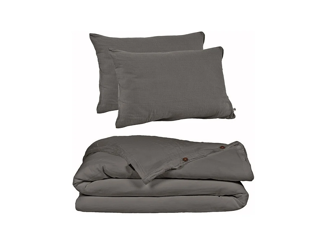Parure de lit 240 x 260 cm en double gaze de coton gris - PEPA 2