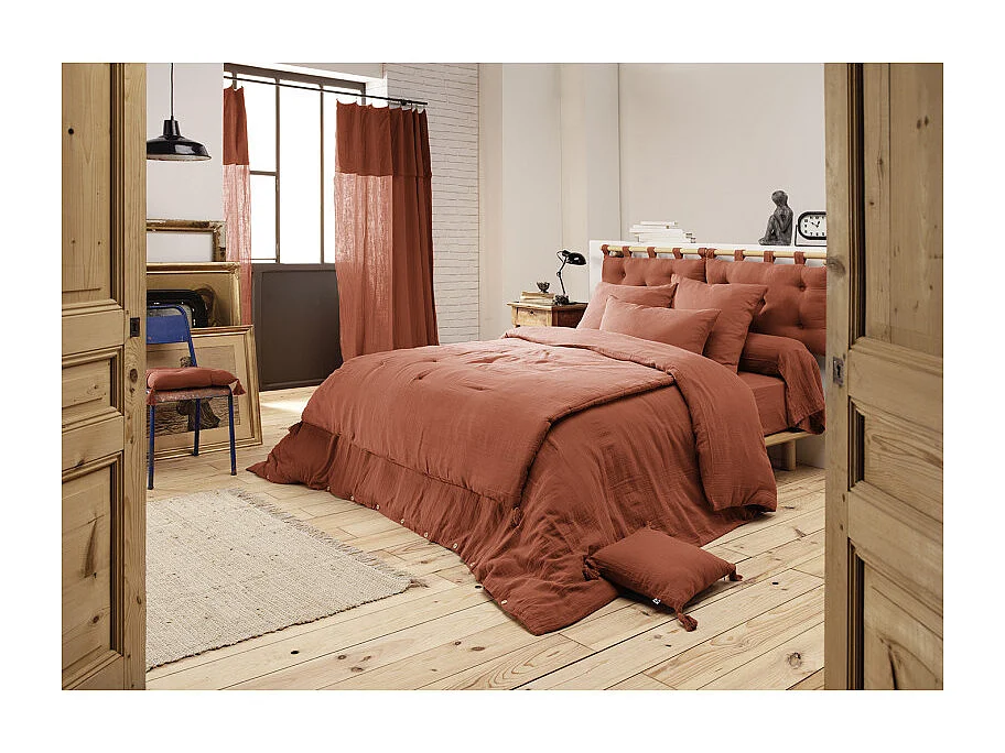 Parure de lit 240 x 260 cm en double gaze de coton terracotta - PEPA 2