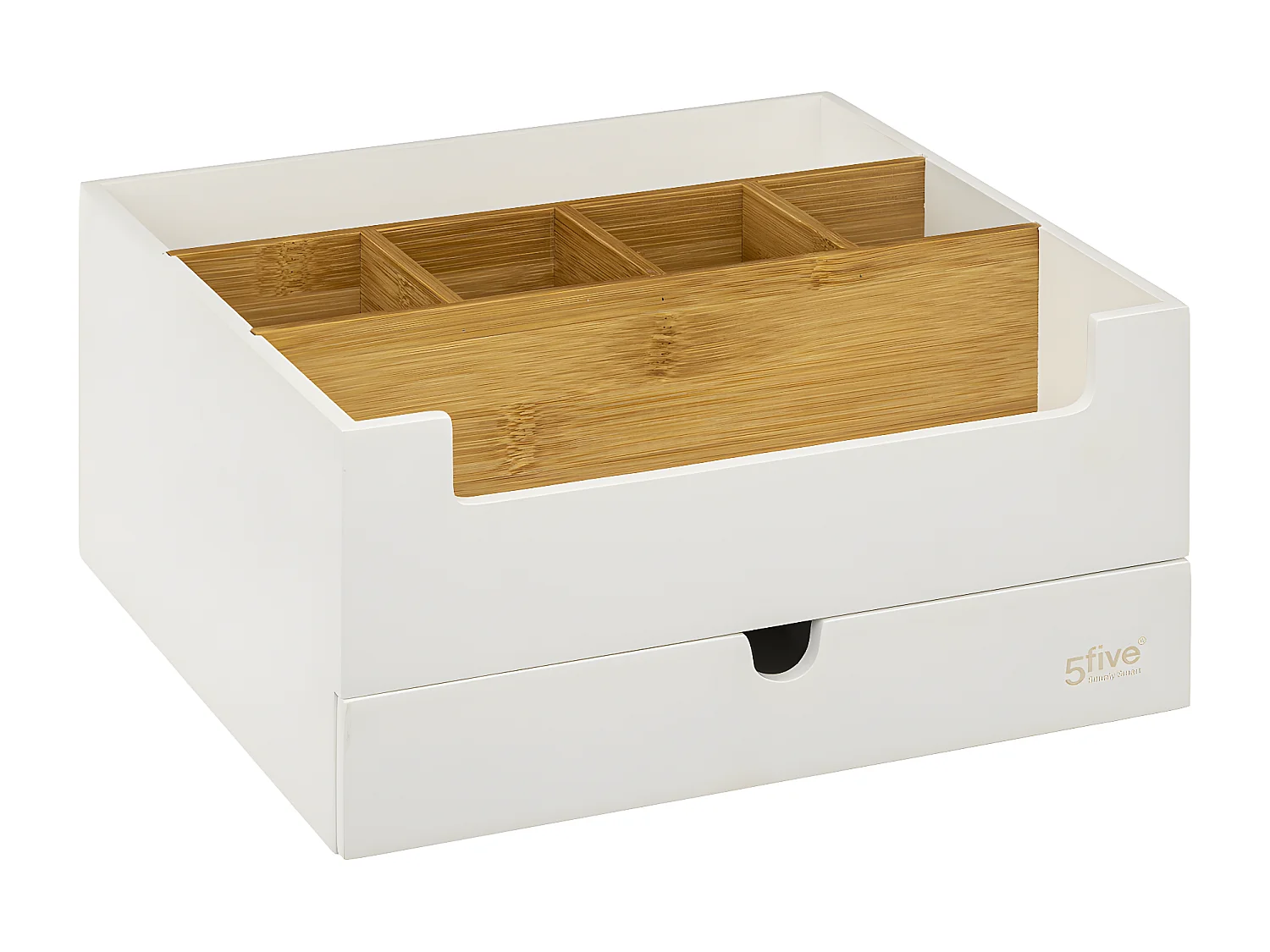 Organiseur Rangement maquillage 1 Tiroir 9 compartiments Blanc et Bambou