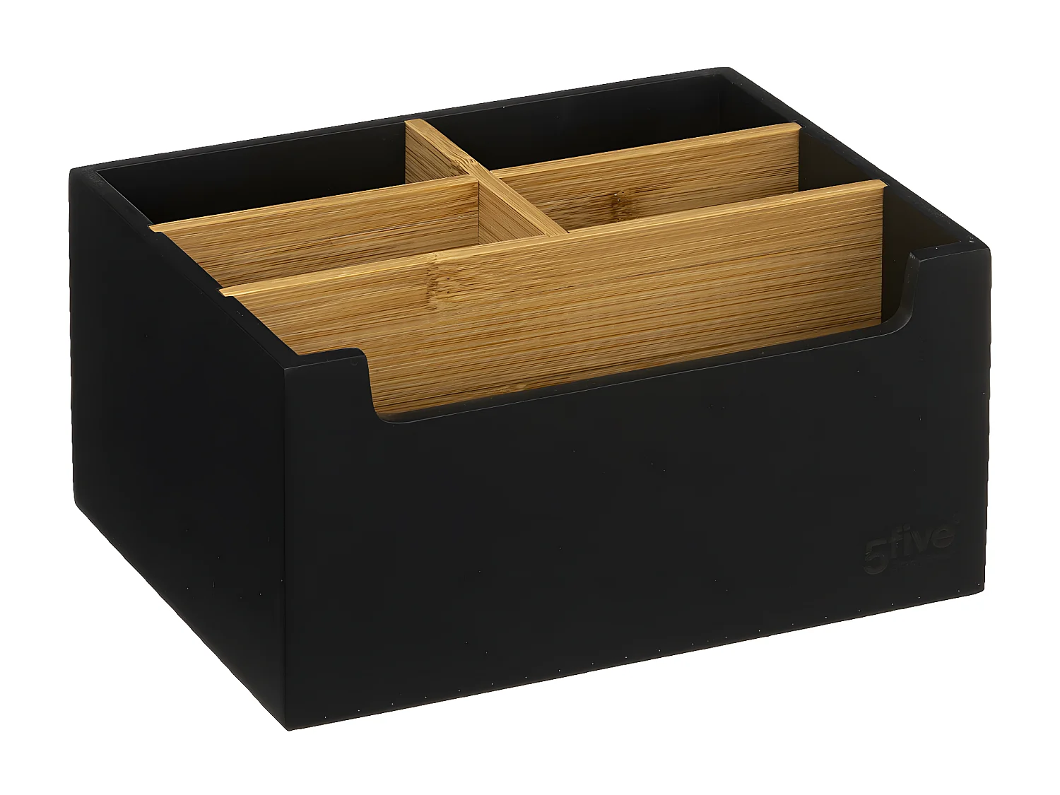 Organiseur Rangement maquillage 5 compartiments Noir et Bambou