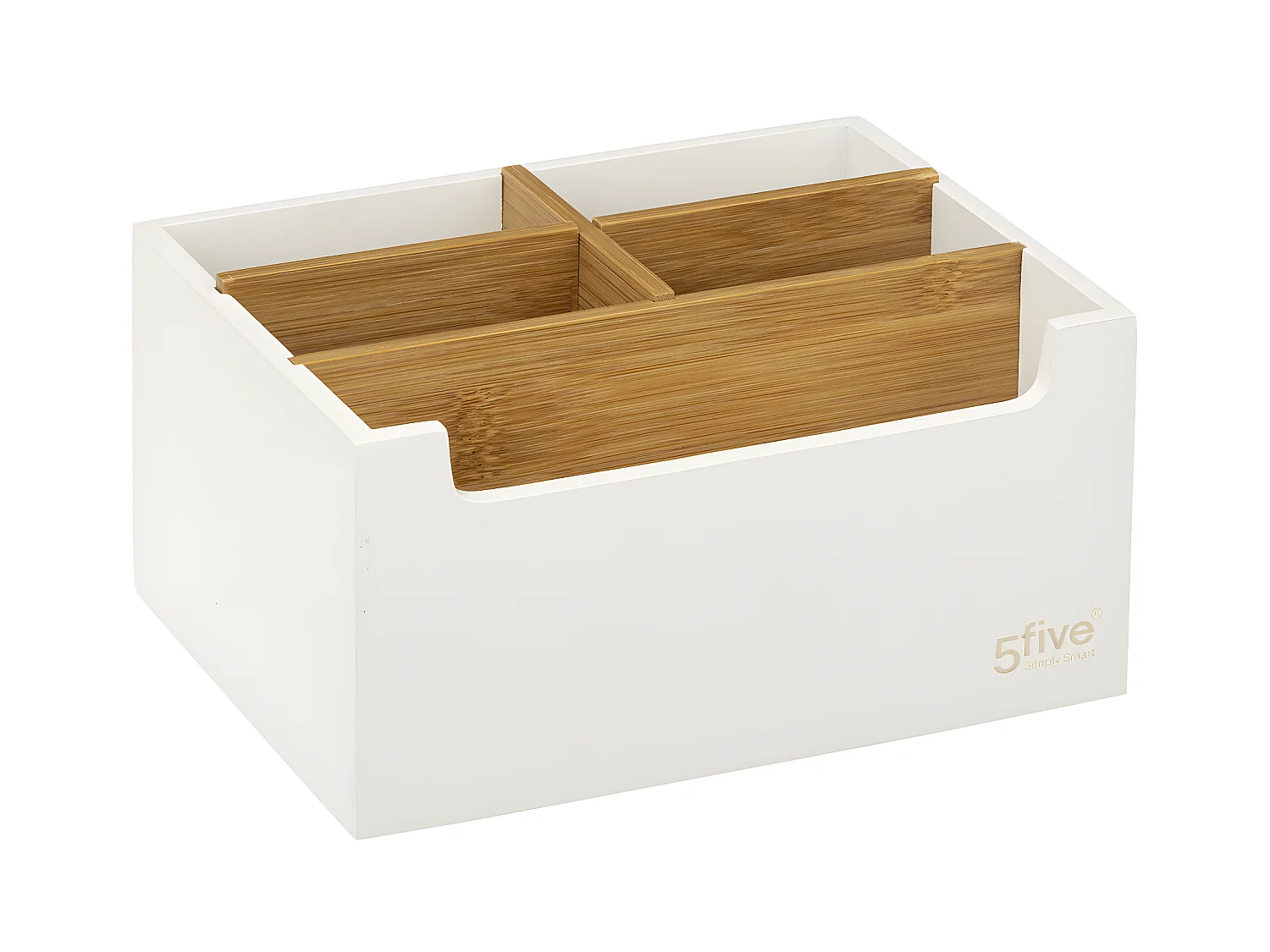 Organiseur Rangement maquillage 5 compartiments Blanc et Bambou