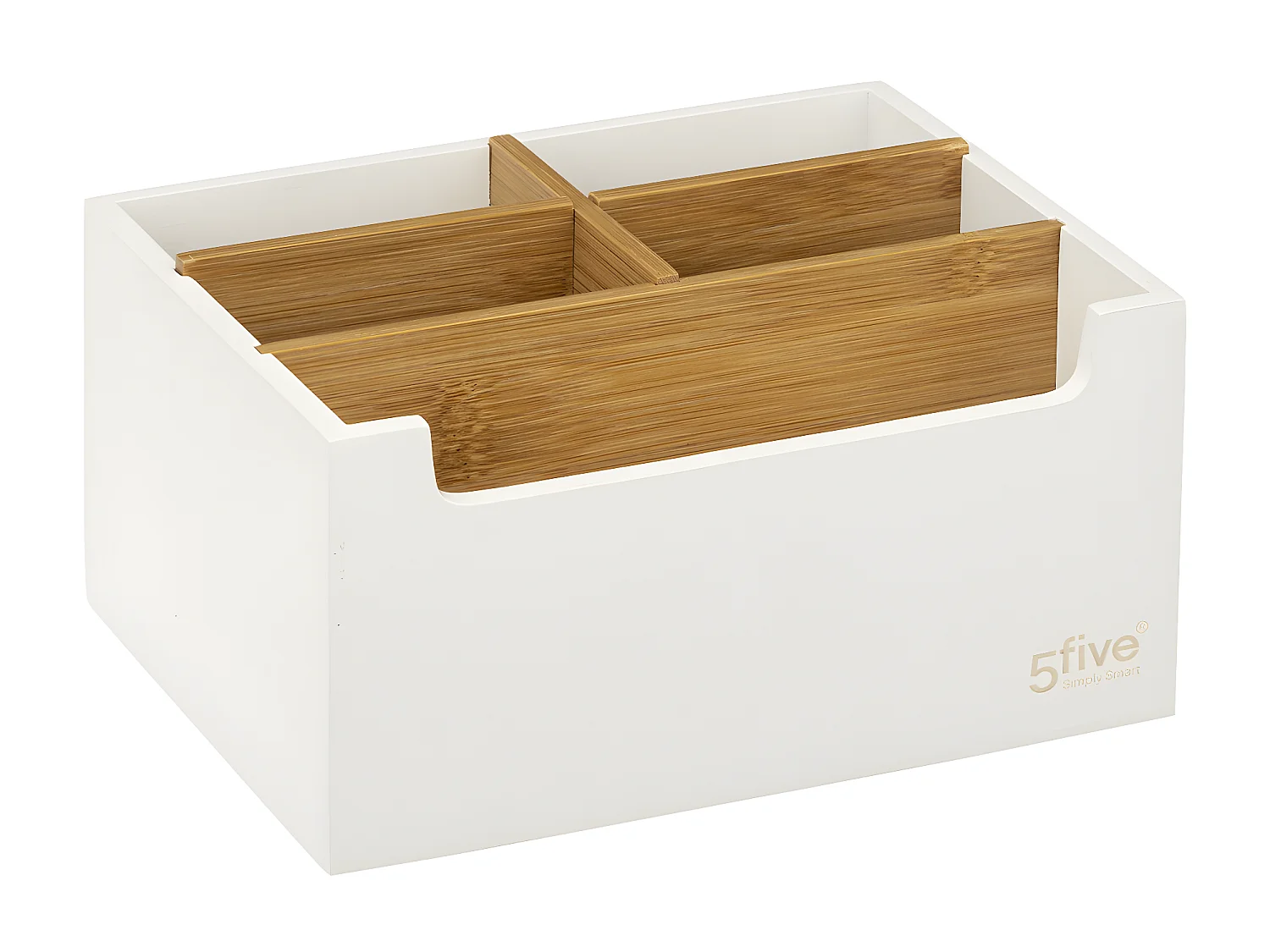 Organiseur Rangement maquillage 5 compartiments Blanc et Bambou