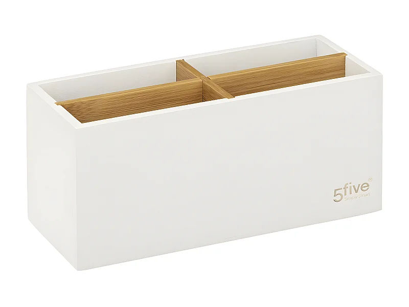 Organiseur Rangement maquillage 4 compartiments Blanc et Bambou