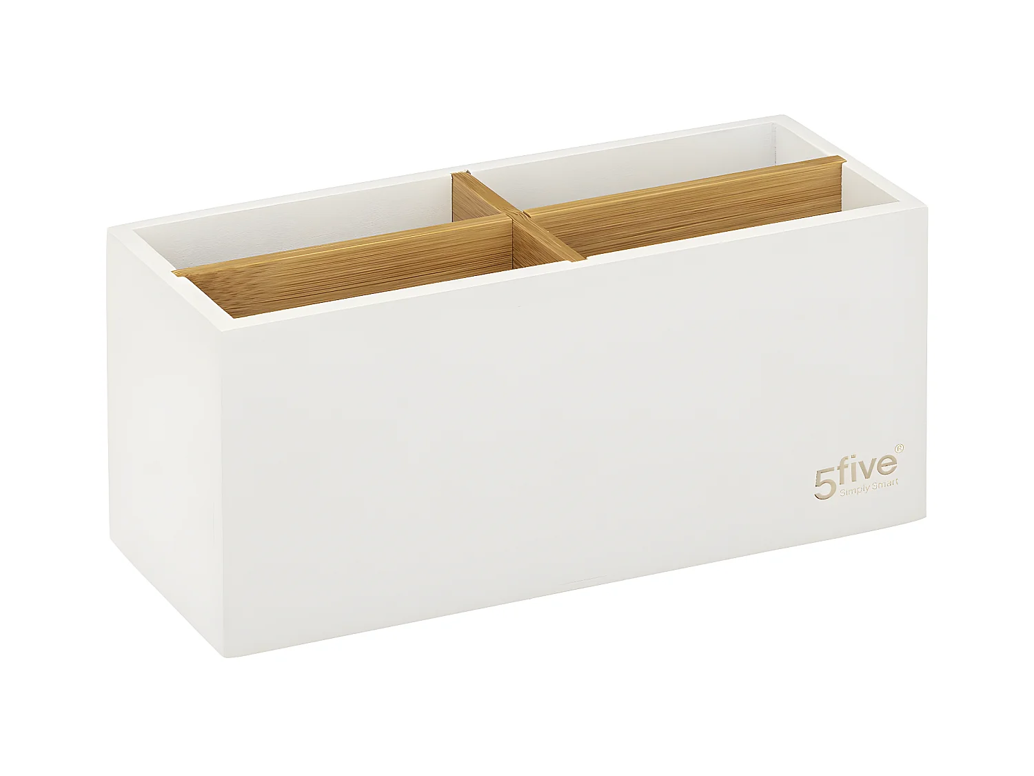 Organiseur Rangement maquillage 4 compartiments Blanc et Bambou