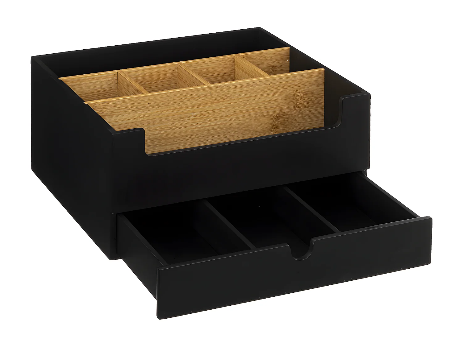 Organiseur Rangement maquillage 1 Tiroir 9 compartiments Noir et Bambou