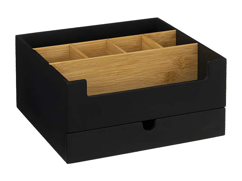 Organiseur Rangement maquillage 1 Tiroir 9 compartiments Noir et Bambou