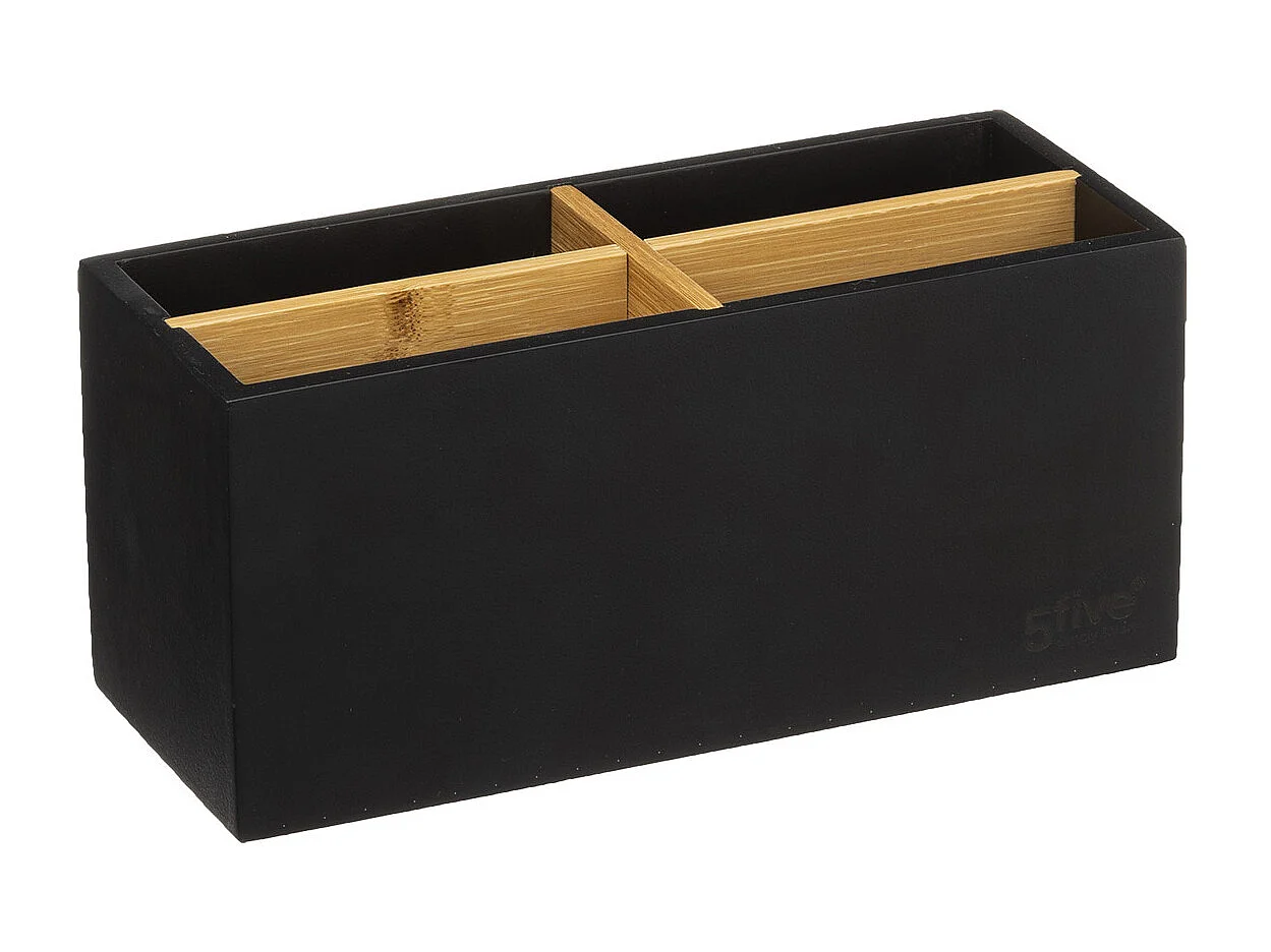 Organiseur Rangement maquillage 4 compartiments Noir et Bambou