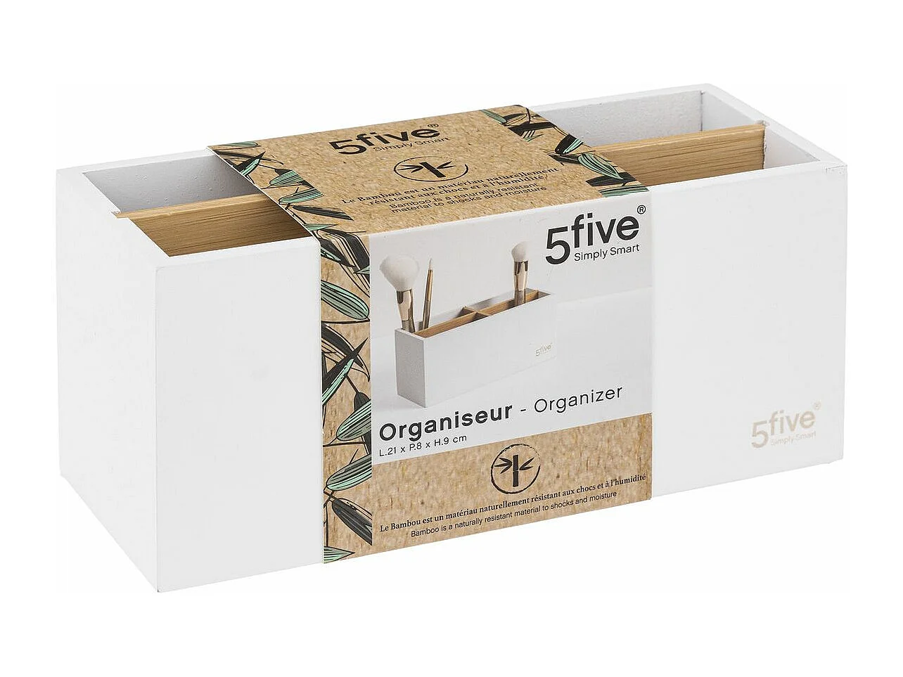 Organiseur Rangement maquillage 4 compartiments Noir et Bambou