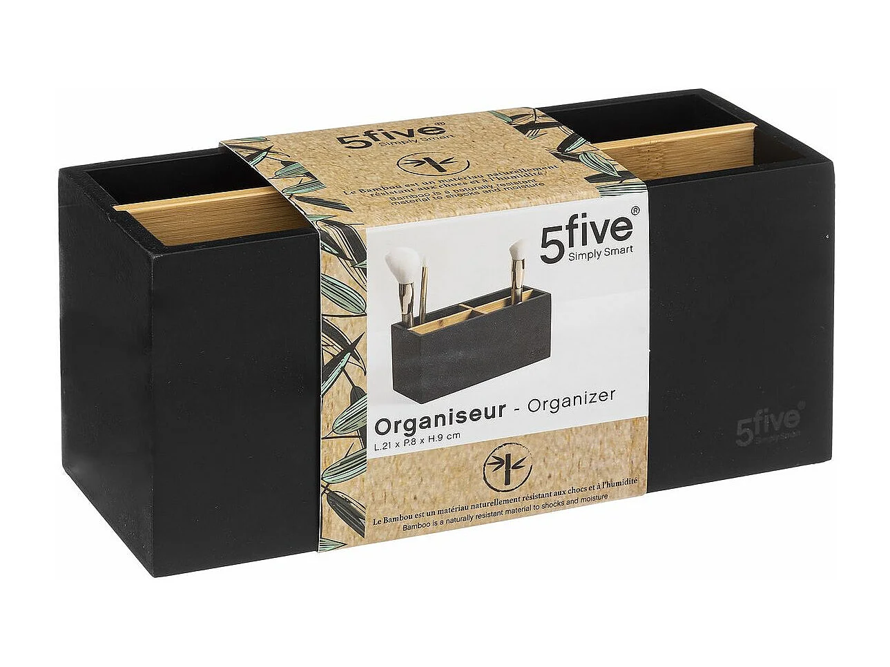 Organiseur Rangement maquillage 4 compartiments Noir et Bambou