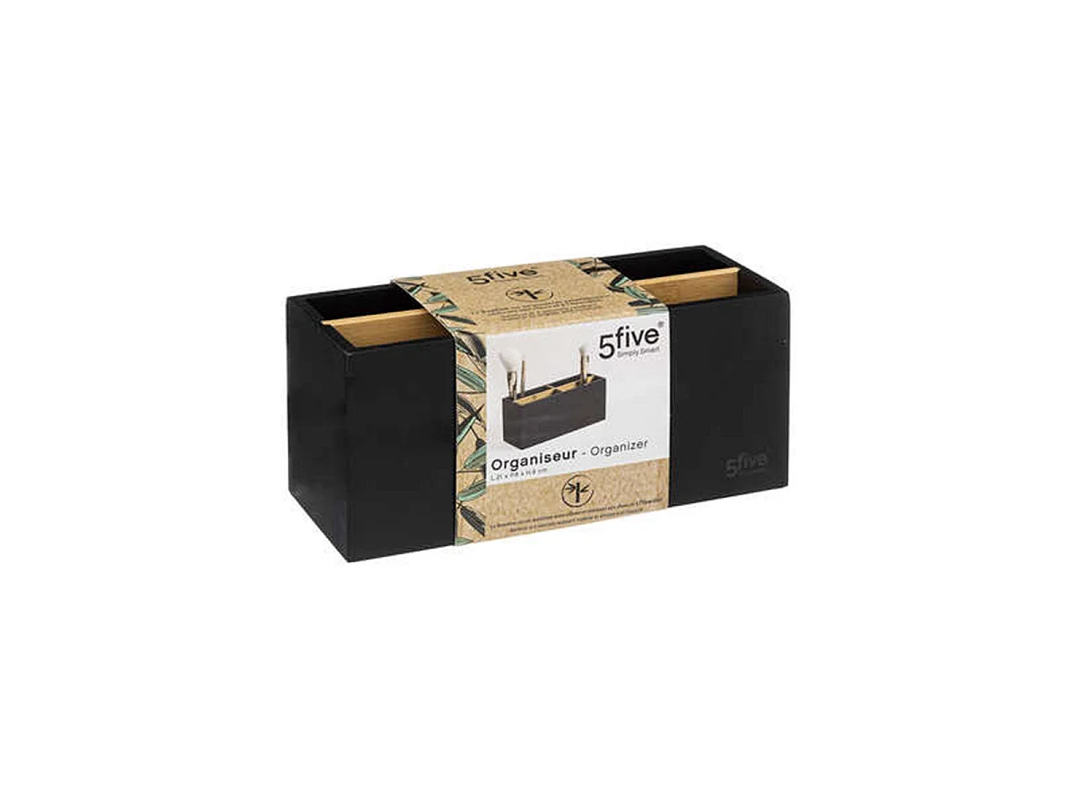 Organiseur Rangement maquillage 4 compartiments Noir et Bambou