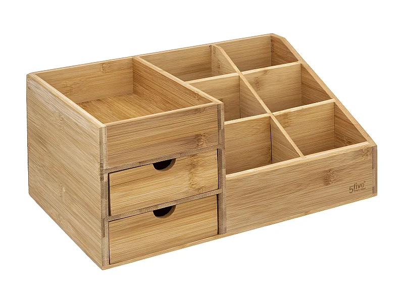 Organiseur Rangement maquillage 2 Tiroirs 7 compartiments en Bambou
