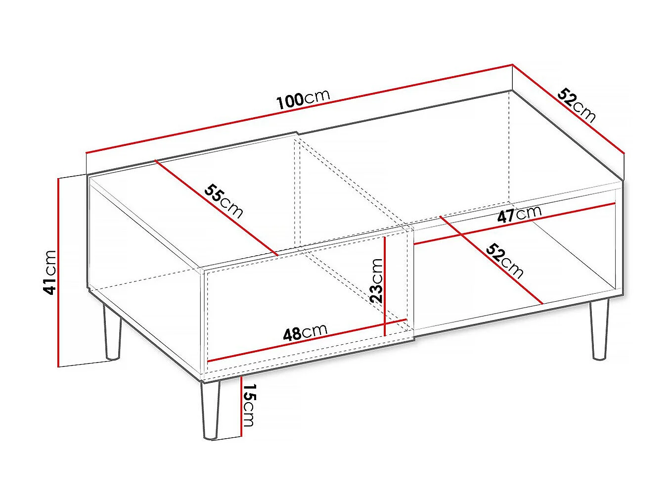 Witte salontafel "Nakomo" met opbergruimte - 100 x 41 x 52 cm