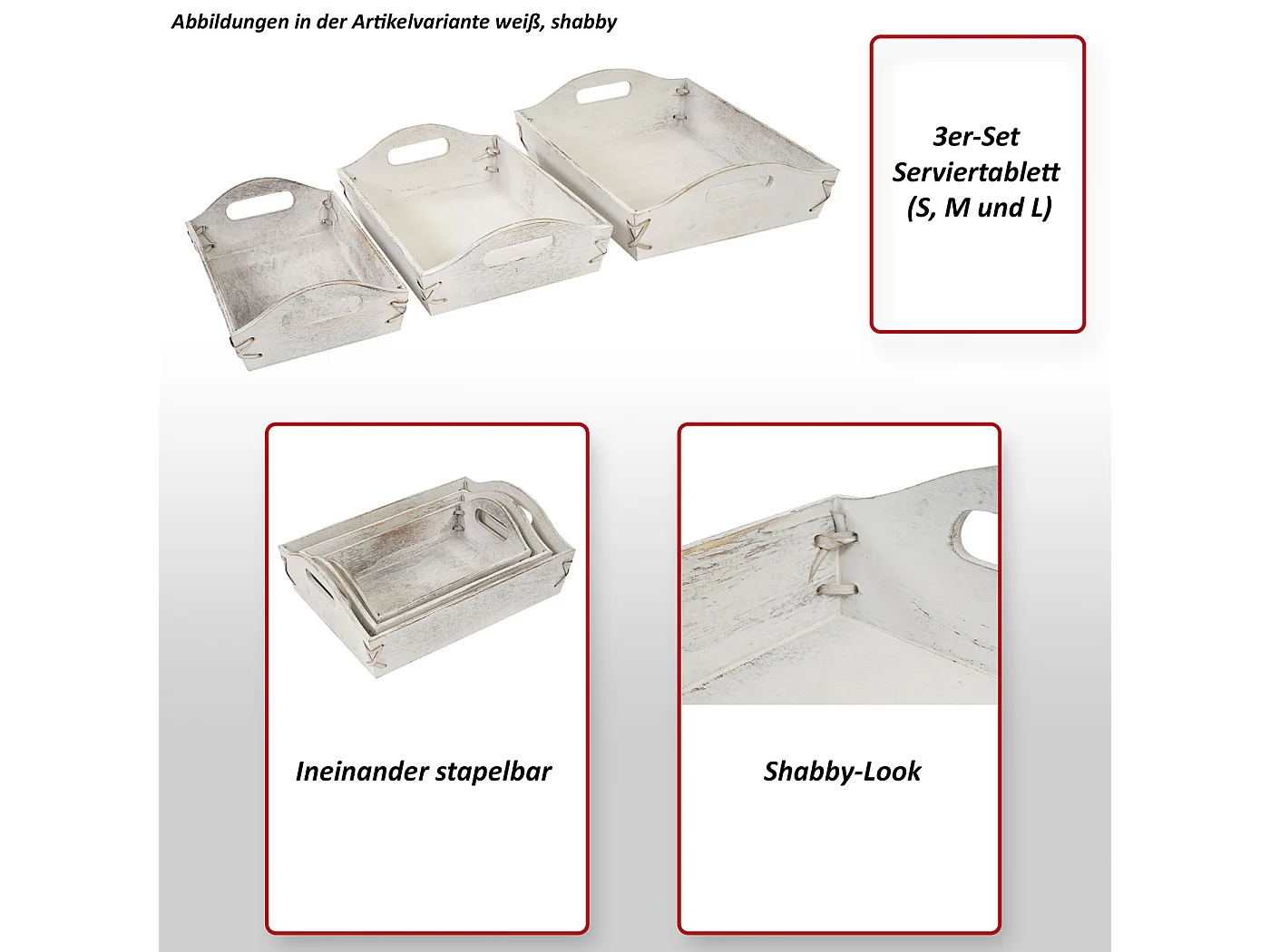 Plateau MCW-C50 look shabby (set de 3),  brun shabby