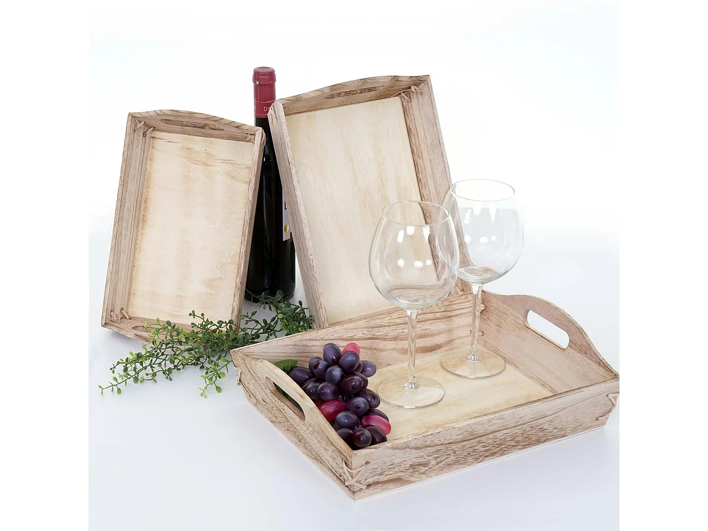 Set 3x vassoi decorativi cucina shabby vintage MCW-C50 legno paulonia naturale