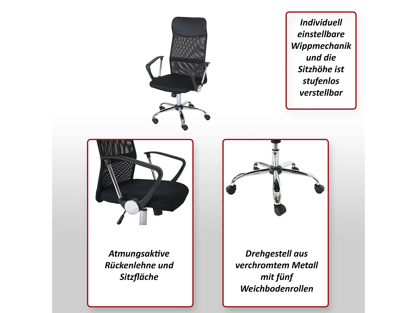 Bureaustoel Malmö, Bureaustoel Oslo, bureaustoel bureaustoel, kunstleder textiel zwart