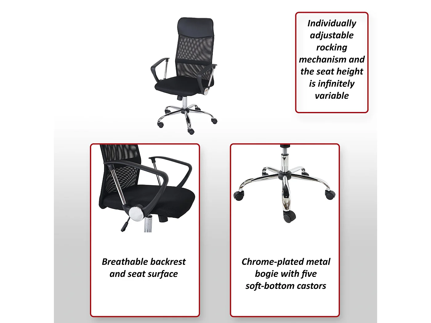 Cadeira de escritório Malmö, Cadeira de escritório Oslo, cadeira giratória de secretária, tecido em pele sintética preto