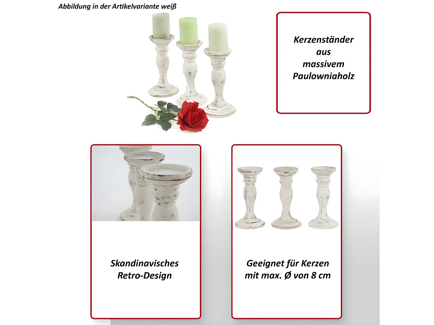 Castiçal H361 (conjunto de 3),  lacado branco