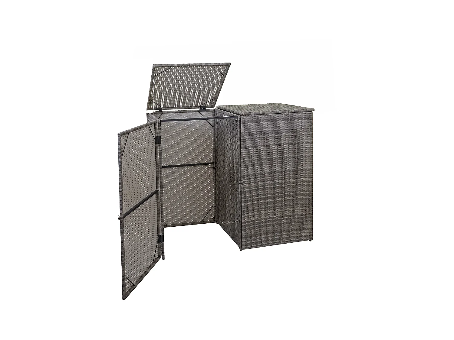 2x copribidoni box spazzatura rifiuti MCW-E25 66x130x110cm acciaio polyrattan grigio