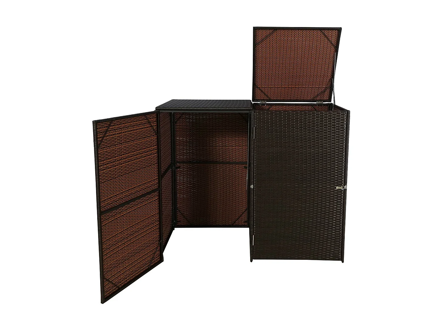 2x copribidoni box spazzatura rifiuti MCW-E25 66x130x110cm acciaio polyrattan marrone
