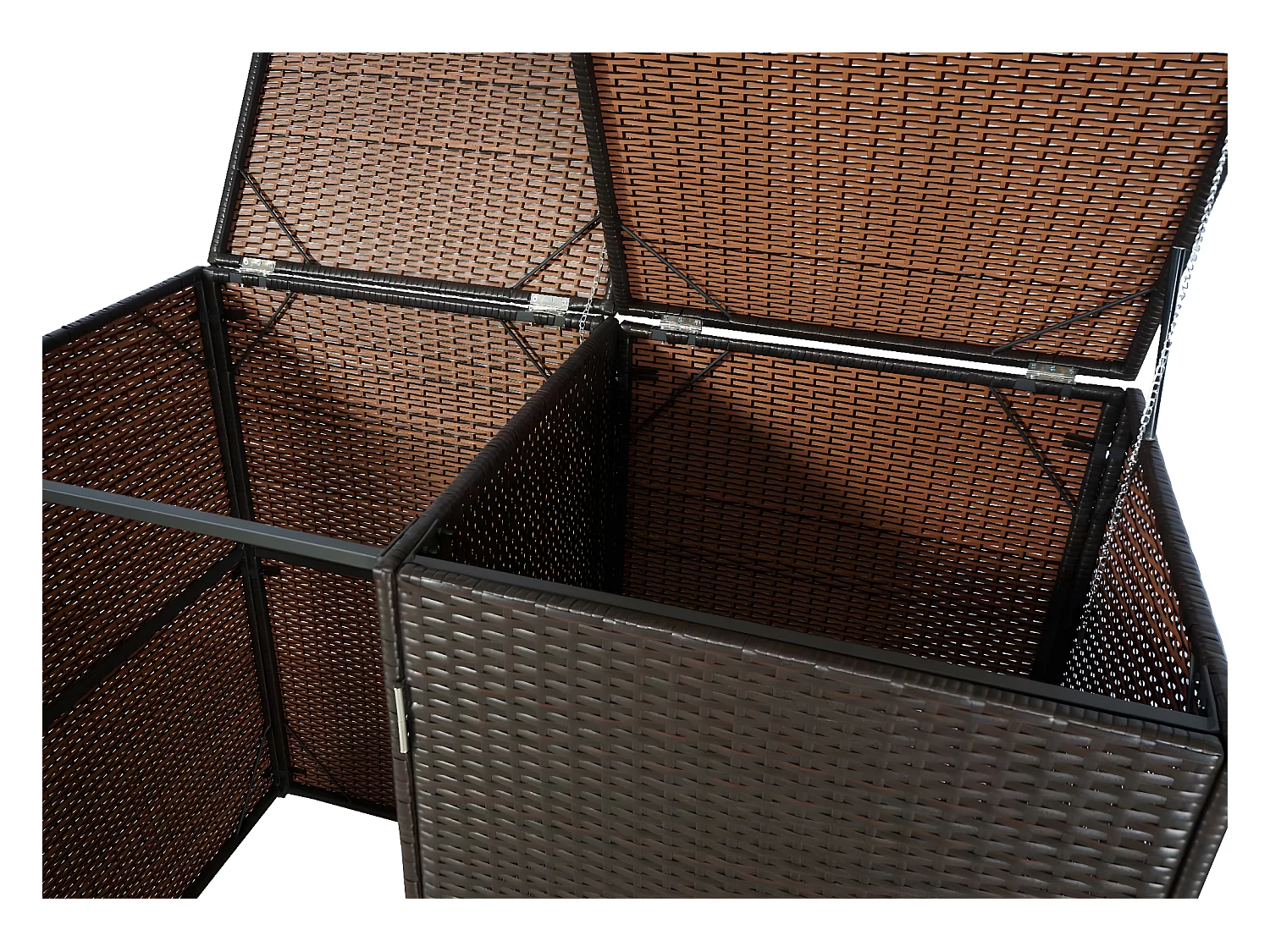 2x copribidoni box spazzatura rifiuti MCW-E25 66x130x110cm acciaio polyrattan marrone