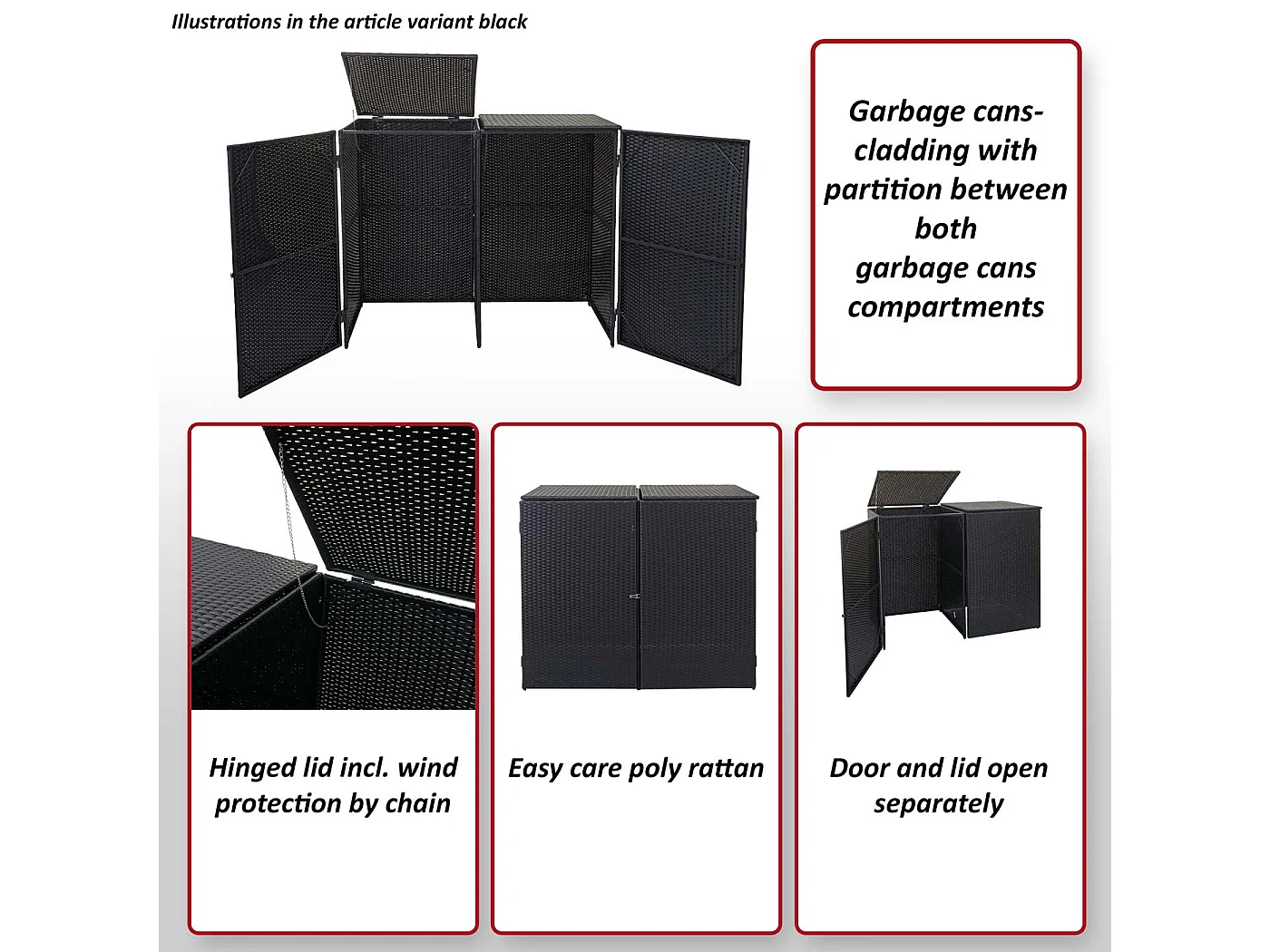 2x copribidoni box spazzatura rifiuti MCW-E25 66x130x110cm acciaio polyrattan marrone