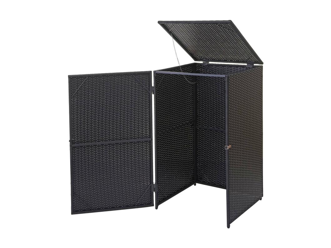 Copribidone singolo box spazzatura rifiuti MCW-E25 66x65x110cm acciaio polyrattan nero