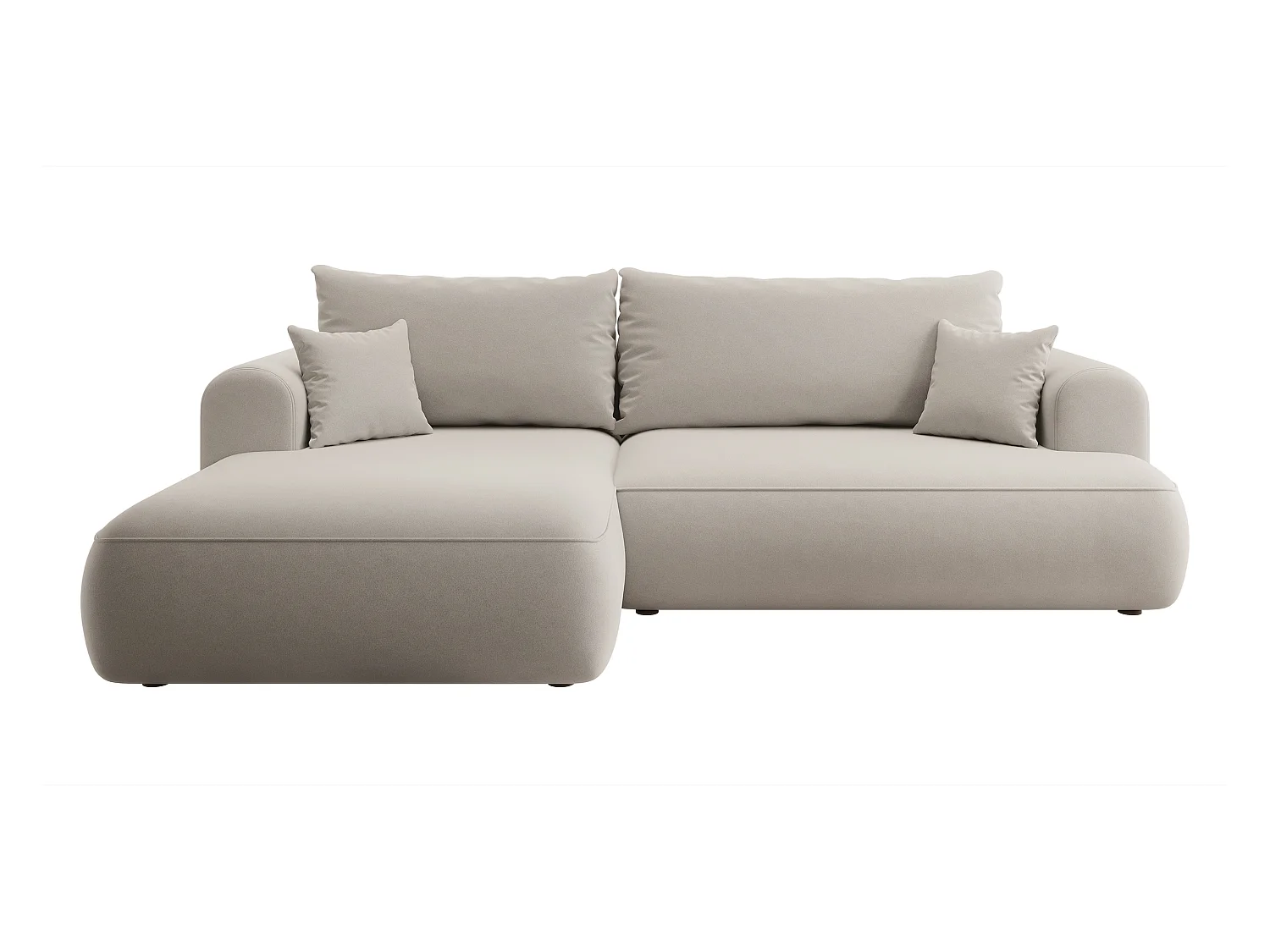 Ecksofa mit Schlaffunktion - Bettkasten - Ottomane links - Easy-Clean-Veloursbezug in Cremeweiß - OVO