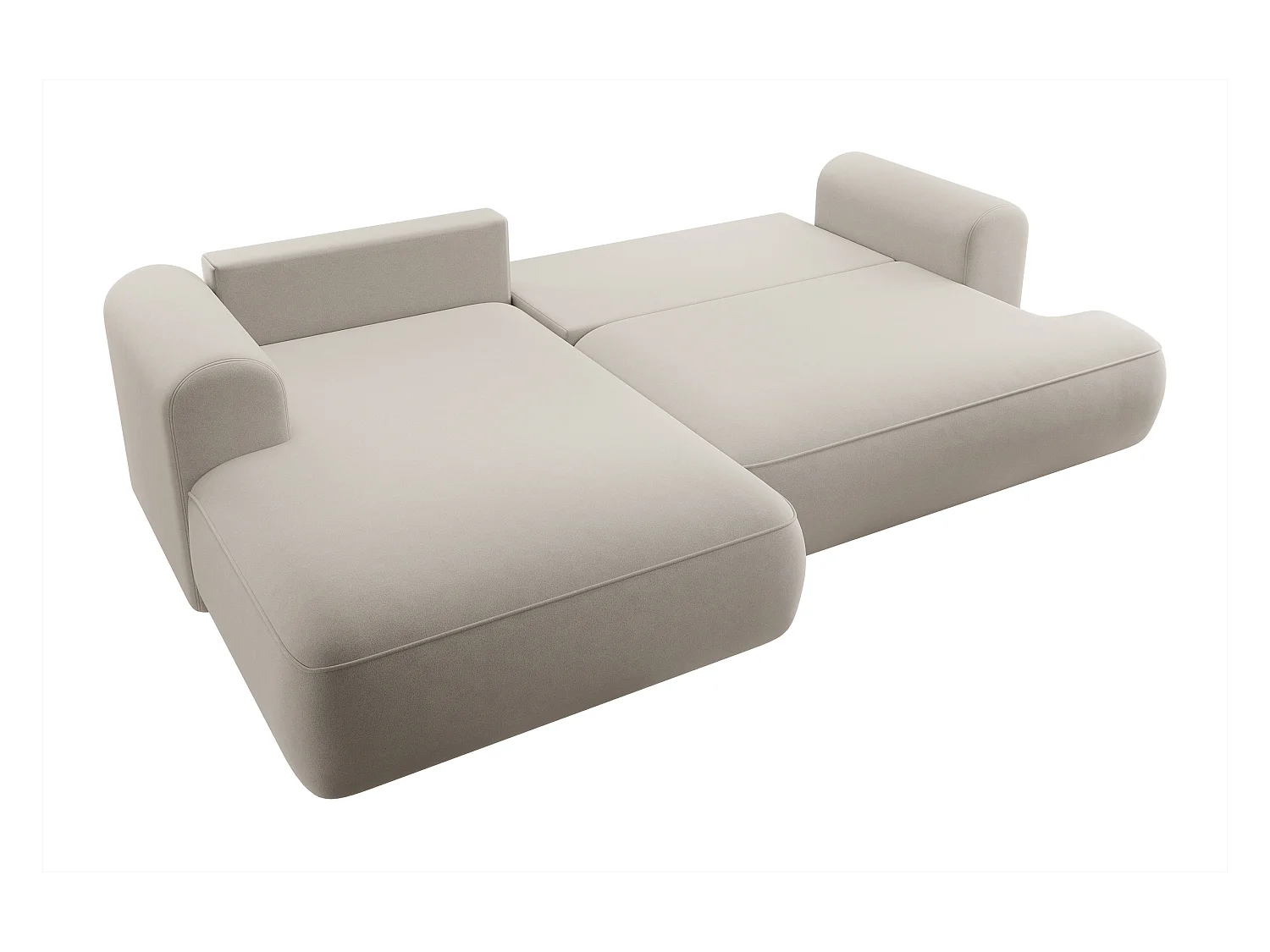 Ecksofa mit Schlaffunktion - Bettkasten - Ottomane links - Easy-Clean-Veloursbezug in Cremeweiß - OVO