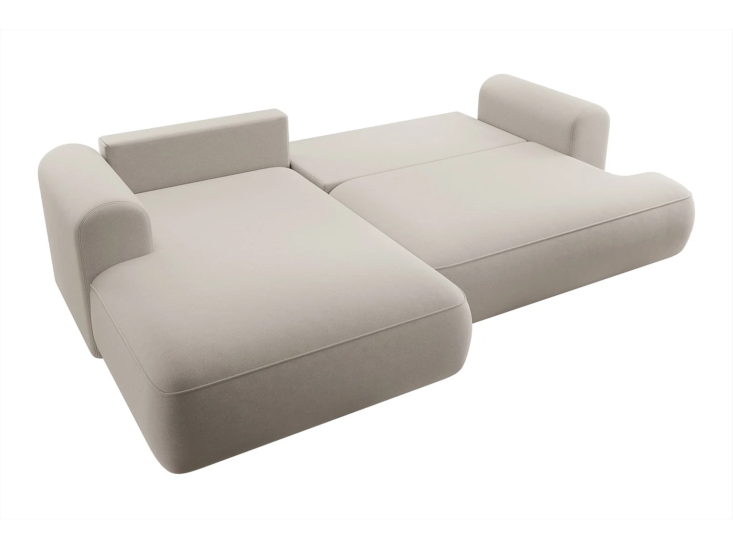 Canapé d'angle convertible 4 places avec coffre en velours crème