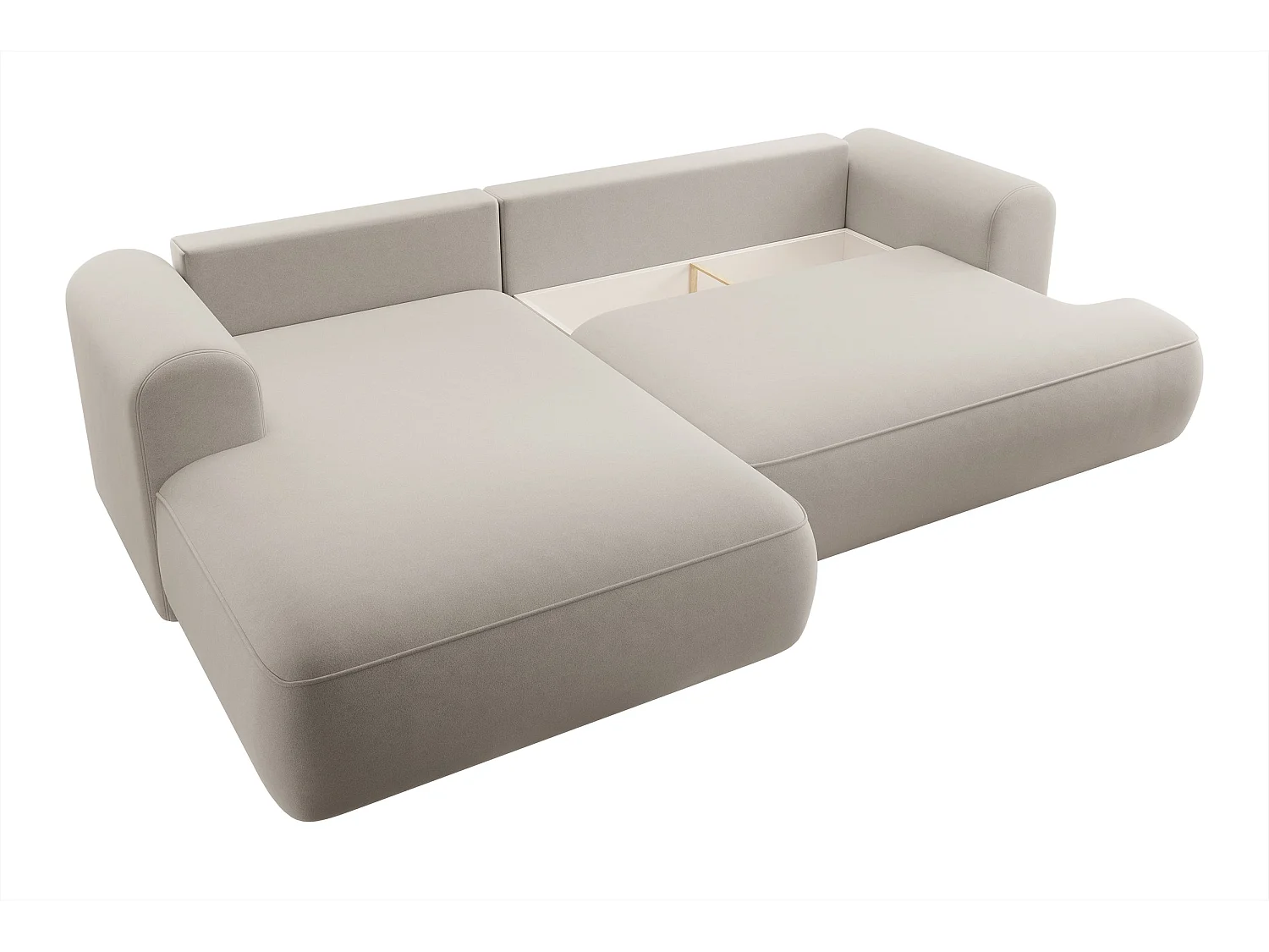 Canapé d'angle convertible 4 places avec coffre en velours crème