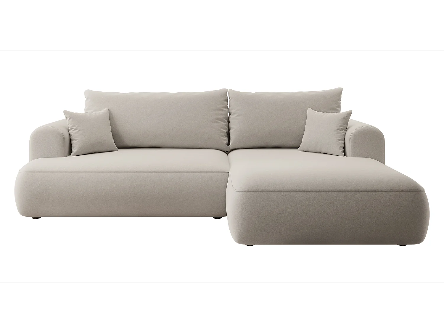 Ecksofa mit Schlaffunktion - Bettkasten - Ottomane rechts - Easy-Clean-Veloursbezug in Cremeweiß - OVO