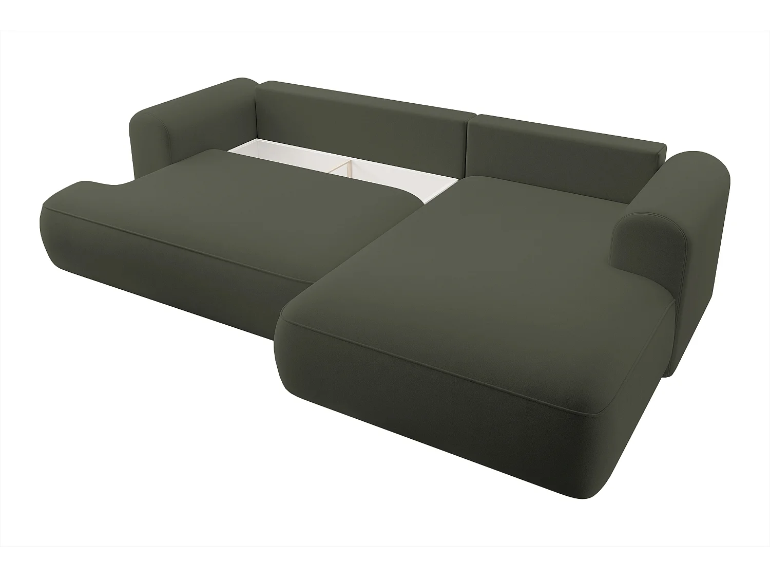 Canapé d'angle - 260 cm - avec fonction de couchage en forme de L - avec coffre - olive velours - côté droit - OVO