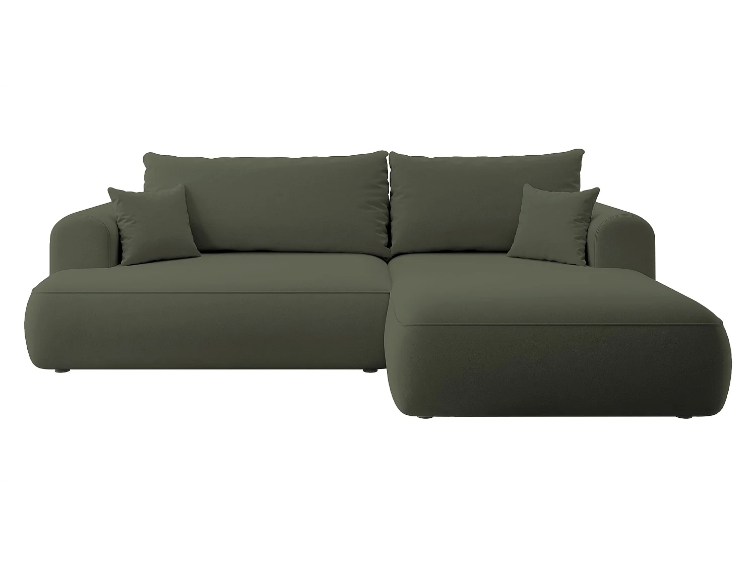 Ecksofa mit Schlaffunktion - Bettkasten - Ottomane rechts - Easy-Clean-Veloursbezug in Olivgrün - OVO