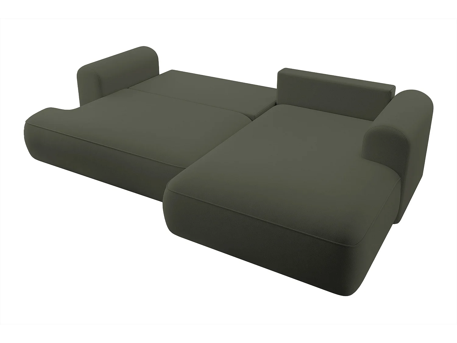 Ecksofa mit Schlaffunktion - Bettkasten - Ottomane rechts - Easy-Clean-Veloursbezug in Olivgrün - OVO
