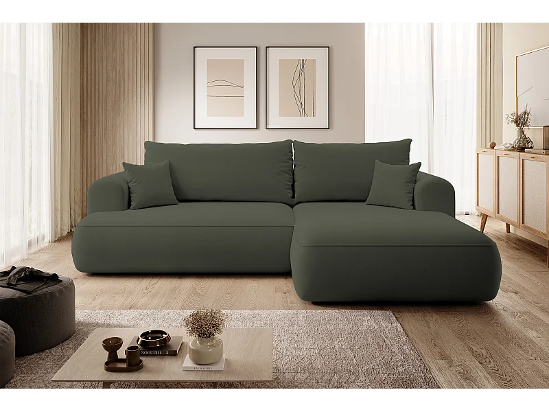Canapé d'angle - 260 cm - avec fonction de couchage en forme de L - avec coffre - olive velours - côté droit - OVO