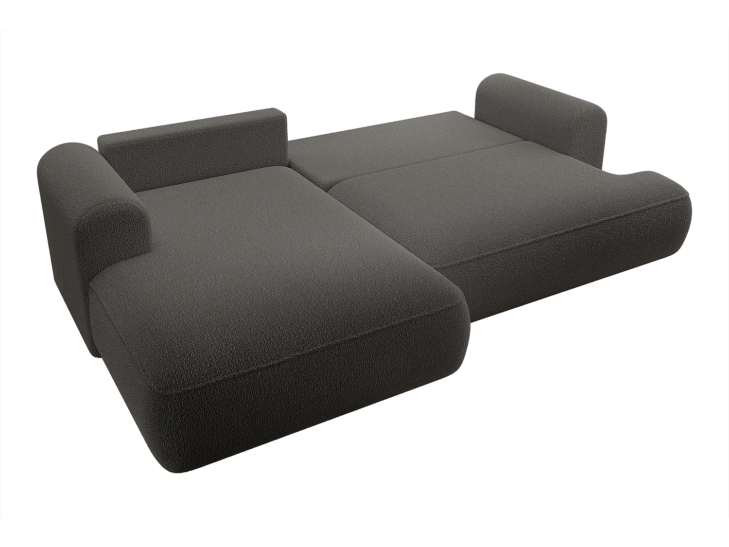 Ecksofa mit Schlaffunktion - Bettkasten - Ottomane links - Boucle-Bezug in Dunkelgrau - OVO