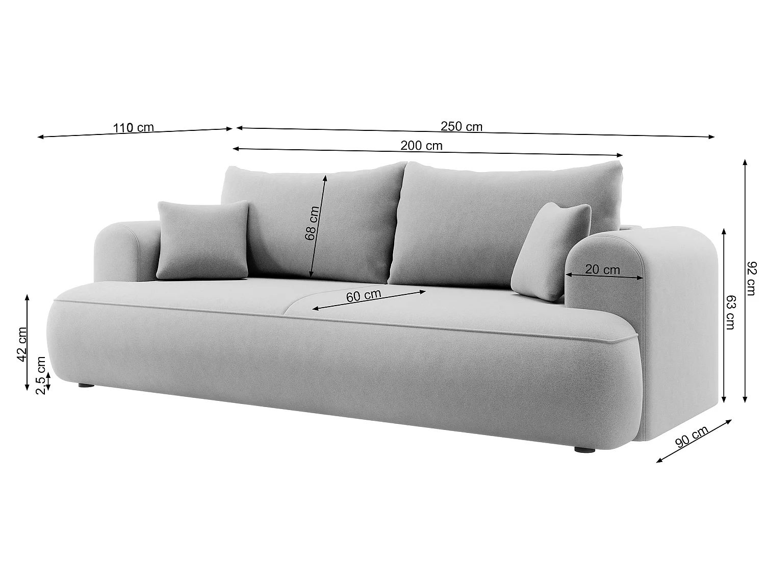 Canapé convertible - 3 places - avec coffre - gris foncé velours - OVO