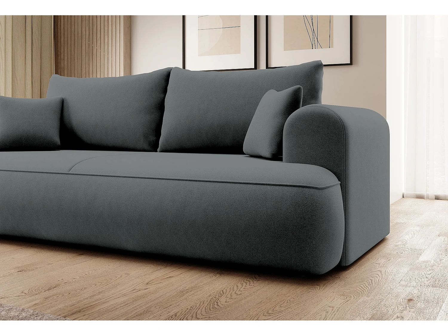 3-Sitzer-Sofa mit Schlaffunktion - Easy-Clean-Veloursbezug in Dunkelgrau - OVO